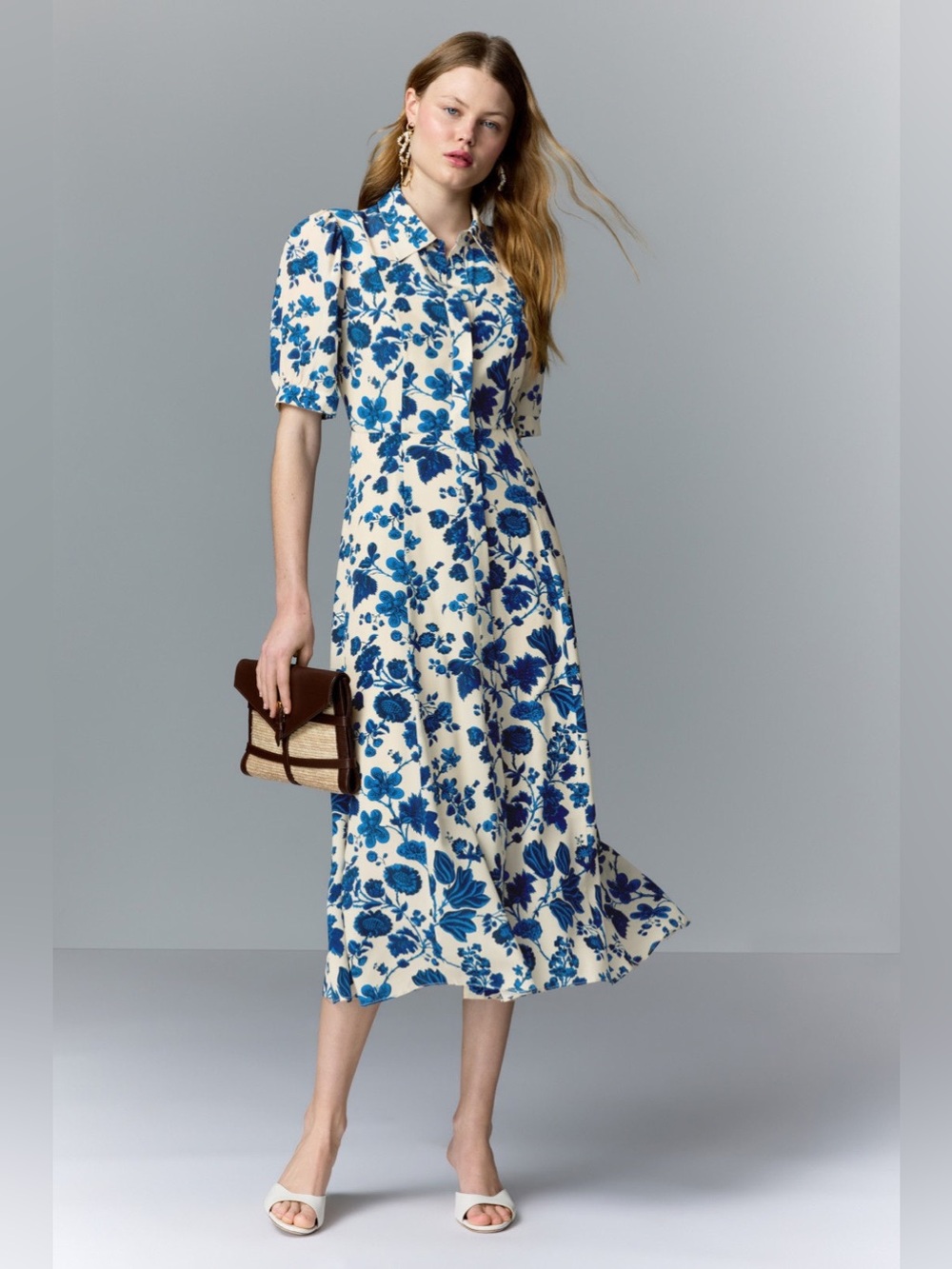 L.K. Bennett Pippa Shirtdress Blue Floral Button-Front Midi Dress US sz 4.